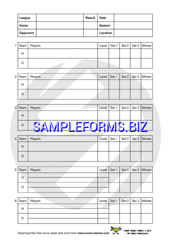 Tennis Score Sheet 2